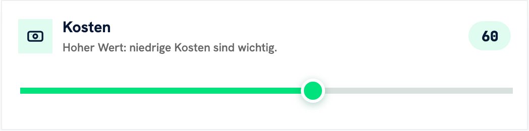 Kostenanforderung im Standortvergleich auf 60 eingestellt